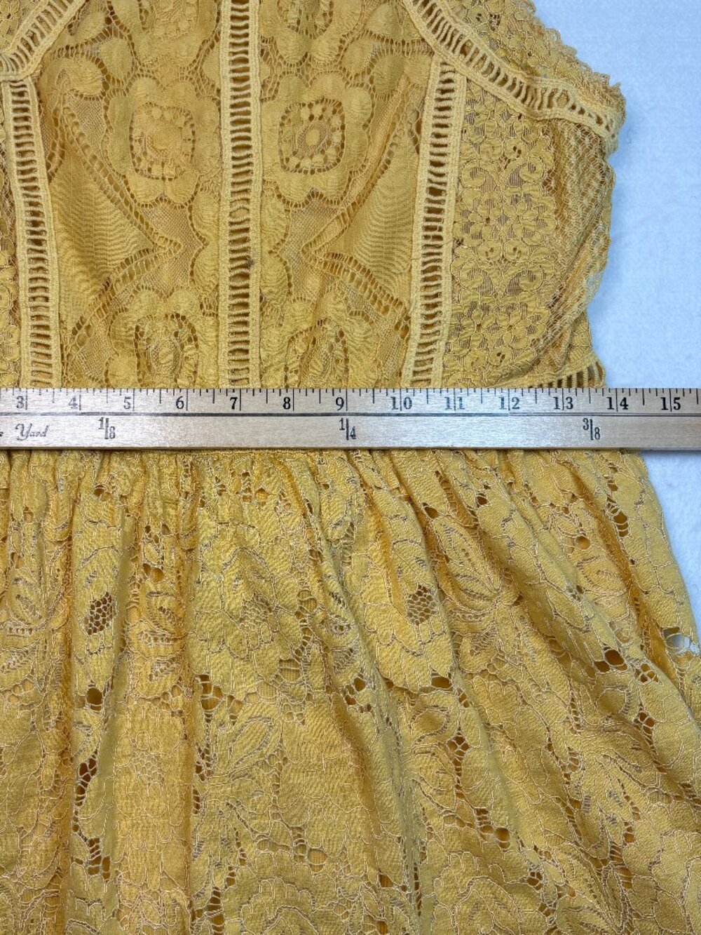 Xhilaration Mustard Yellow Lace Fit Flare Dress Boho Summer Mini Cottagecore M - Picture 5 of 11